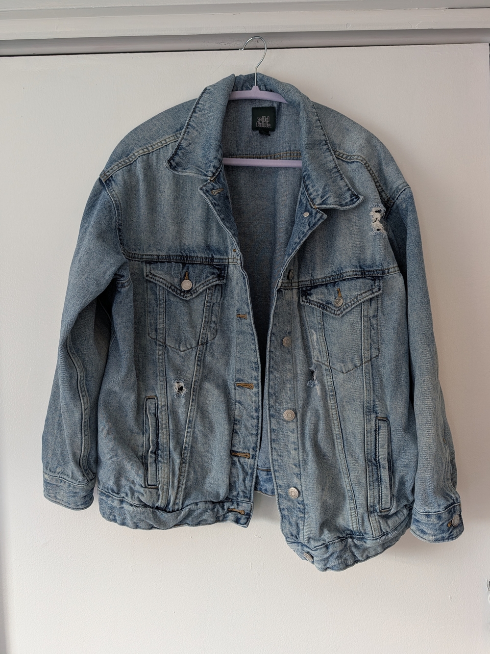 Wild Fable Oversized Distressed Denim Jean Jacket Light Wash L